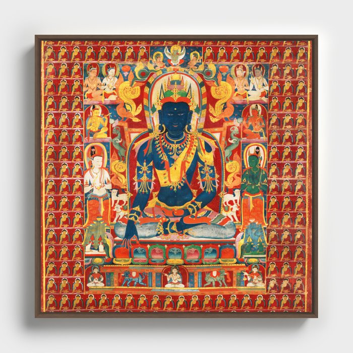 Blue Akshobhya Buddha Mandala Thangka Framed Canvas