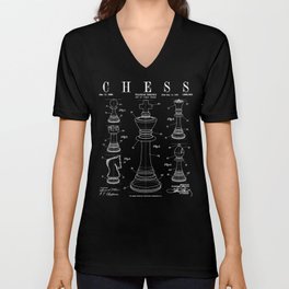 Chess King And Pieces Old Vintage Patent Drawing Print V Neck T Shirt