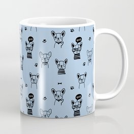 Pale Blue and Black Hand Drawn Dog Puppy Pattern Mug