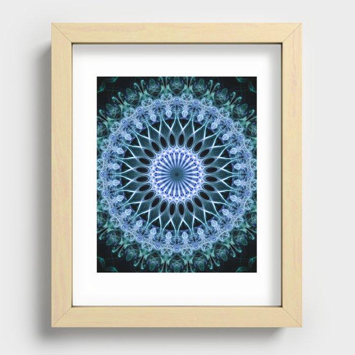 Glowing blue mandala Recessed Framed Print