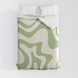 Liquid Swirl Retro Abstract Pattern 4 in Light Sage Green and Cream Duvet Cover
