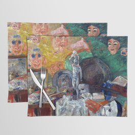 Attributes of an artist's studio & palette surrealism portrait painting by James Ensor Placemat