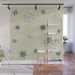 Atomic Age Starburst Planets Ivory Cream Green Wall Mural