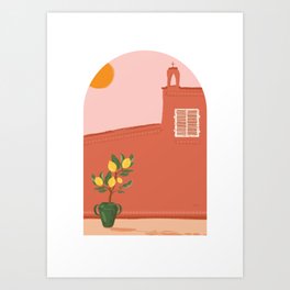 Pink Landscape / coast house / desert / lemon tree / moroccan view Art Print