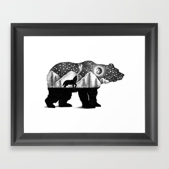 THE BEAR AND THE WOLF Framed Art Print