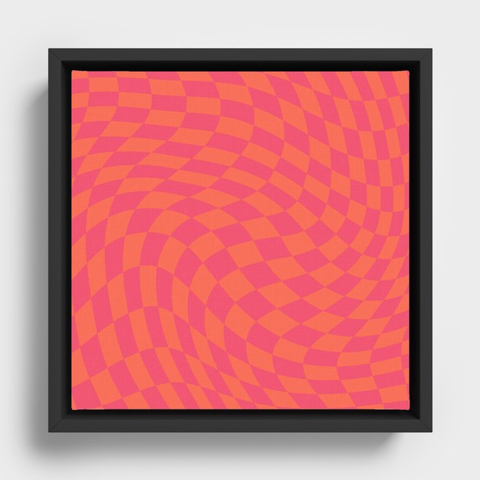 Pink orange swirl checker Framed Canvas