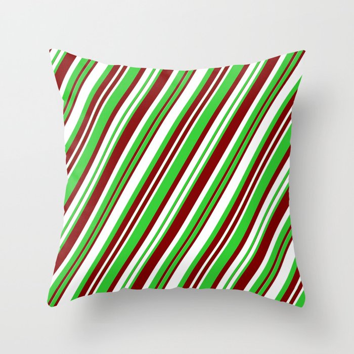 Maroon, White, and Lime Green Colored Striped/Lined Pattern Throw Pillow