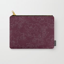 Chic burgundy silver glitter elegant flowers pattern Carry-All Pouch