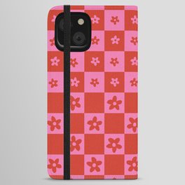Abstract Floral Checker Pattern 15 in Pink Red iPhone Wallet Case
