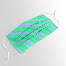 [ Thumbnail: Light Sky Blue and Green Colored Pattern of Stripes Face Mask ]