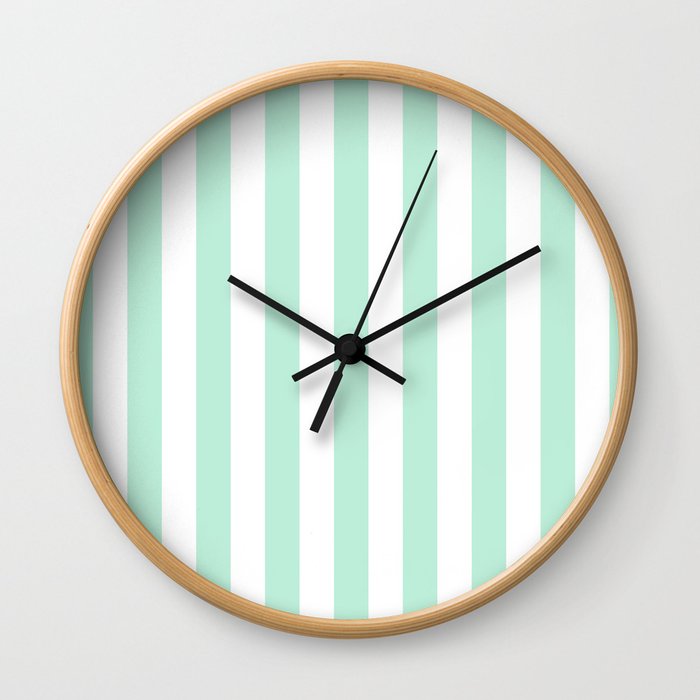 Mint green and White stripes-vertical Wall Clock