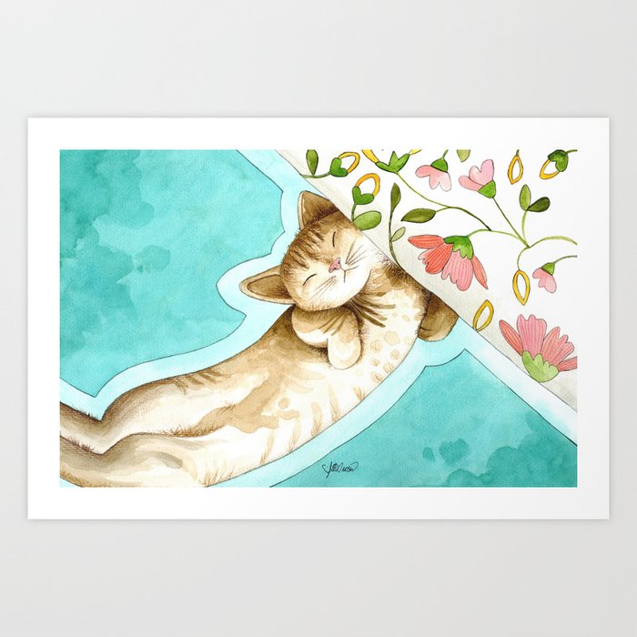 SLEEPY CAT LISETTE ARTWORK IN WATERCOLOR Art Print