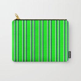 [ Thumbnail: Lime, Beige & Blue Colored Striped Pattern Carry-All Pouch ]