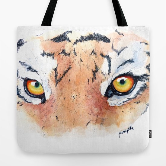 Tiger Eyes Realistic Watercolor Painting Tote Bag By Anthonynold