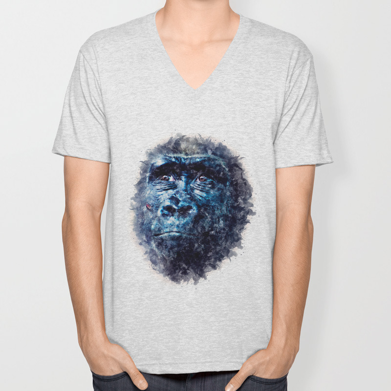 Monkey Watercolor Painting Art Unisex V Neck By Shovalperez Society6
