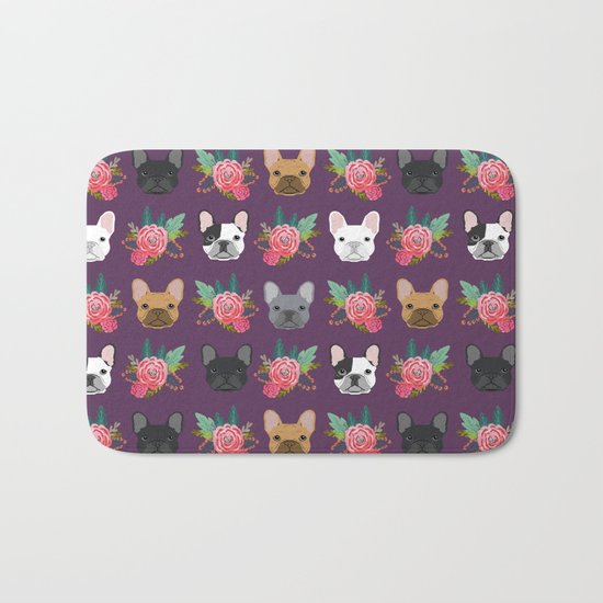 French Bulldog florals cute spring summer dog gifts bright happy frenchie puppy dog portraits Bath Mat