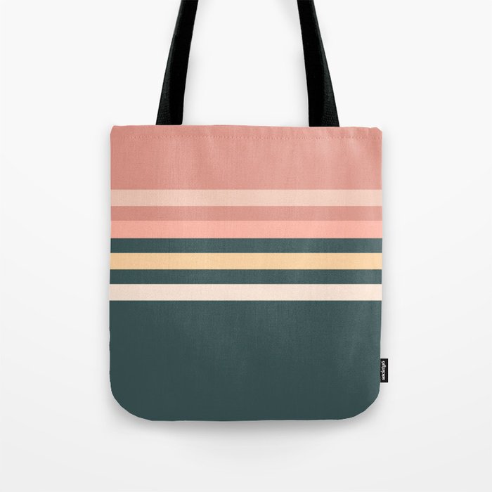 Taina - Rose Green Retro Stripes Colourful Art Design  Tote Bag