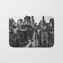 New York City skyline and Chinatown neighborhood in Manhattan black and white Bath Mat