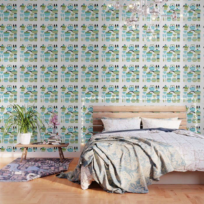 My Midcentury Modern Kitchen In Aqua And Avocado Wallpaper By