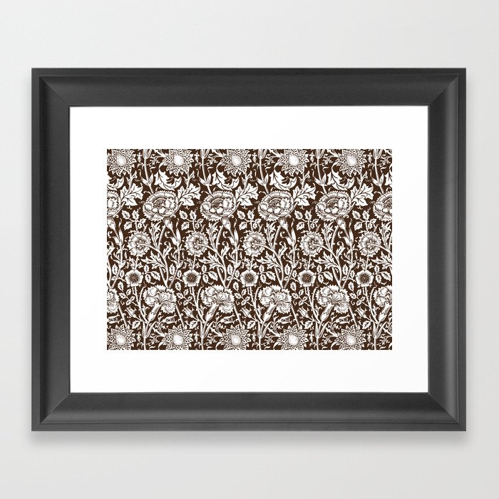 William Morris Floral Pattern | “Pink and Rose” in Brown and White | Vintage Flower Pattern | Framed Art Print
