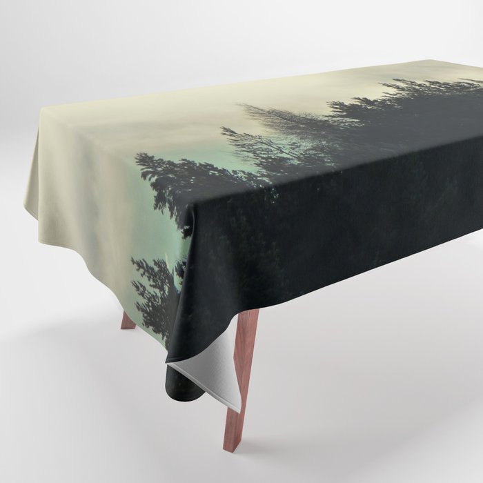 Misty Pine Tree Mountain Perspective Tablecloth