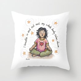 Just Breathe yoga artwork, yoga art, kids yoga, zen kids, spirituality, kids illustration, calm art Throw Pillow