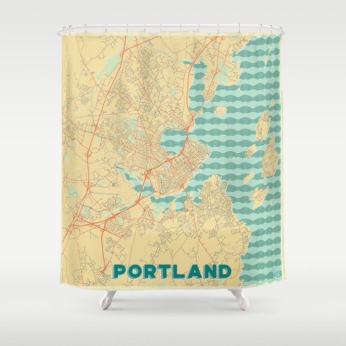 Portland Maine Map Retro Shower Curtain By Hubertroguski Society6