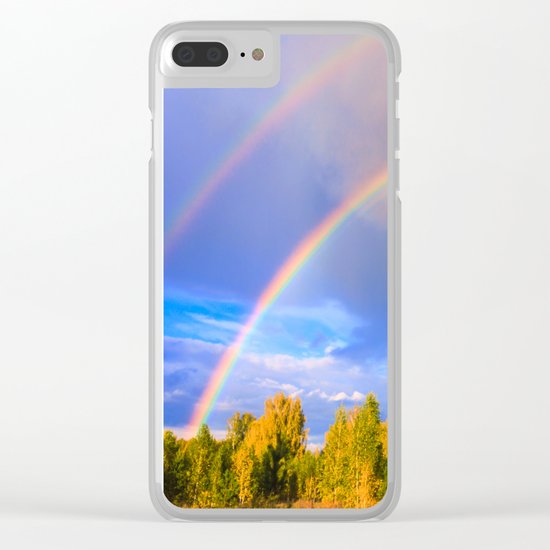 Double rainbow in autumn Clear iPhone Case