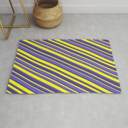 [ Thumbnail: Yellow, Slate Blue, and Dark Slate Blue Colored Lined/Striped Pattern Rug ]