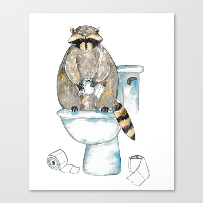 Raccoon toilet Painting Wall Poster Watercolor Canvas Print