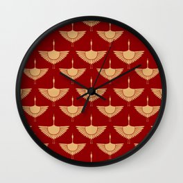 Red and Gold Oriental Chinese Japanese Swan Pattern Art Design Wall Clock