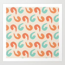 Retro Cocktail Shrimp (Orange & Blue) Art Print