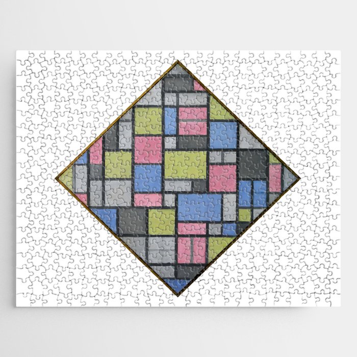 Piet Mondrian (1872-1944) - COMPOSITION WITH GRID 6: Lozenge Composition with Colors - 1919 - De Stijl (Neoplasticism), Abstract, Geometric Abstraction - Oil - Digitally Enhanced Version - Jigsaw Puzzle