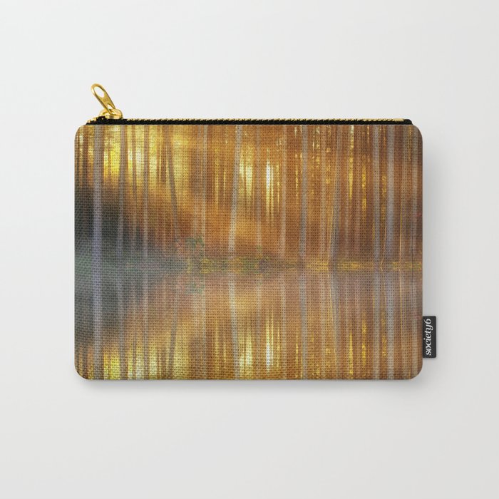 Mirrored lake reflection of morning aspen trees in the morning fog and sunshine nature landscape magical realism photograph / photography Carry-All Pouch