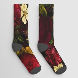 Dutch Midnight Vintage Red Roses Garden Socks