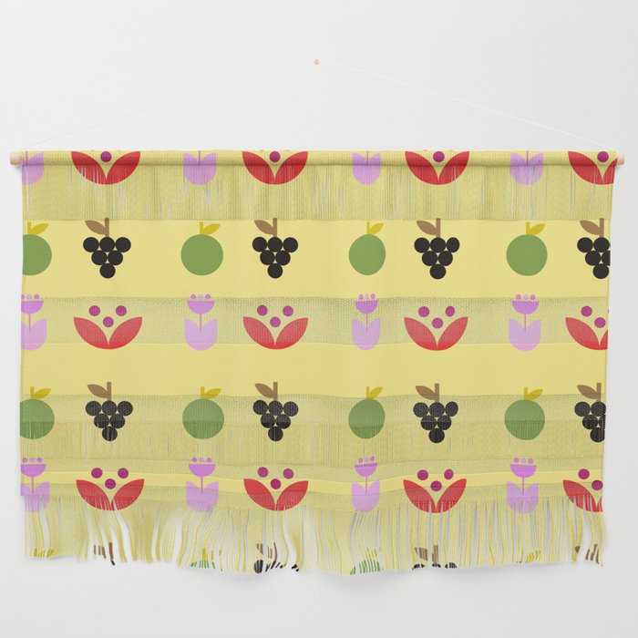 Simple modern flower and fruit pattern on yellow background Wall Hanging