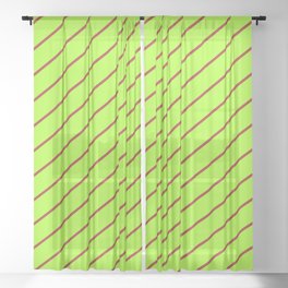[ Thumbnail: Brown and Light Green Colored Lined/Striped Pattern Sheer Curtain ]
