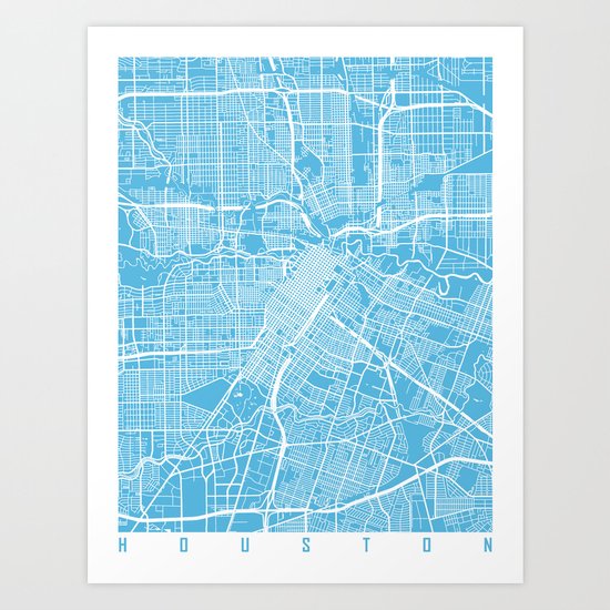 Houston map blue Art Print