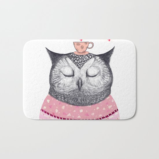 Owl lover of coffee Bath Mat
