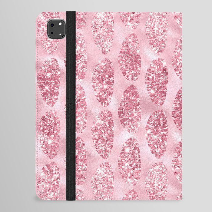 Pink Glitter Tropical Palm Leaves Pattern iPad Folio Case