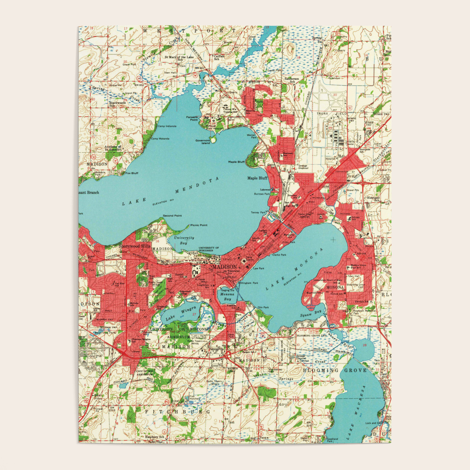 Map Of Madison Wisconsin Vintage Map Of Madison Wisconsin (1959) Poster By Bravuramedia | Society6