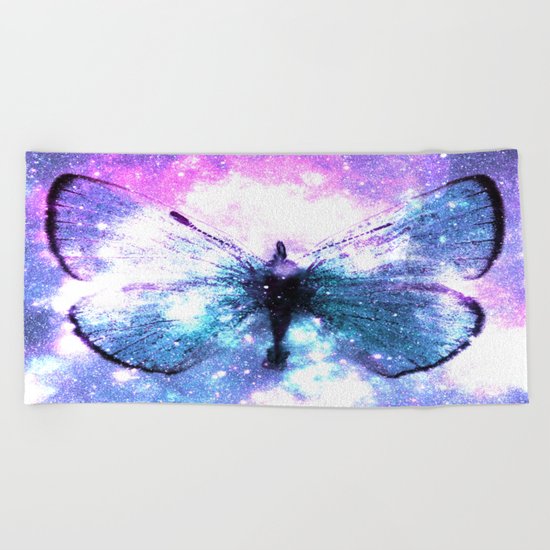 Celestial Butterfly Pink Lavender Aqua Beach Towel