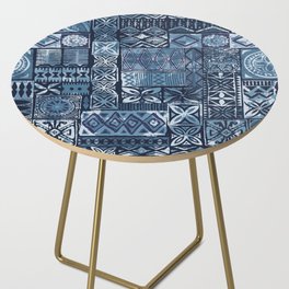 Hawaiian style blue tapa tribal fabric abstract patchwork vintage vintage pattern Side Table
