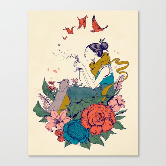 woman and flowers Canvas Print