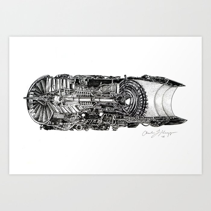 F100 Plane Engine Cutaway Art Print