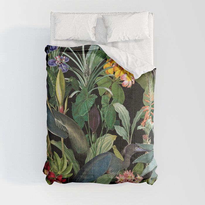 Vintage & Shabby Chic - Midnight Tropical Garden Blue Heron Comforter