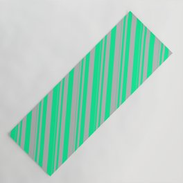[ Thumbnail: Green & Grey Colored Lines Pattern Yoga Mat ]