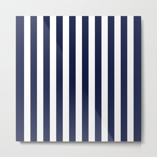 Stripe Vertical Navy Blue Metal Print