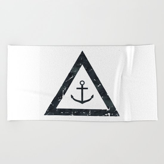 Vintage Anchor Black and White Beach Towel