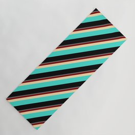 [ Thumbnail: Colorful Dim Gray, Maroon, Tan, Turquoise & Black Colored Stripes/Lines Pattern Yoga Mat ]